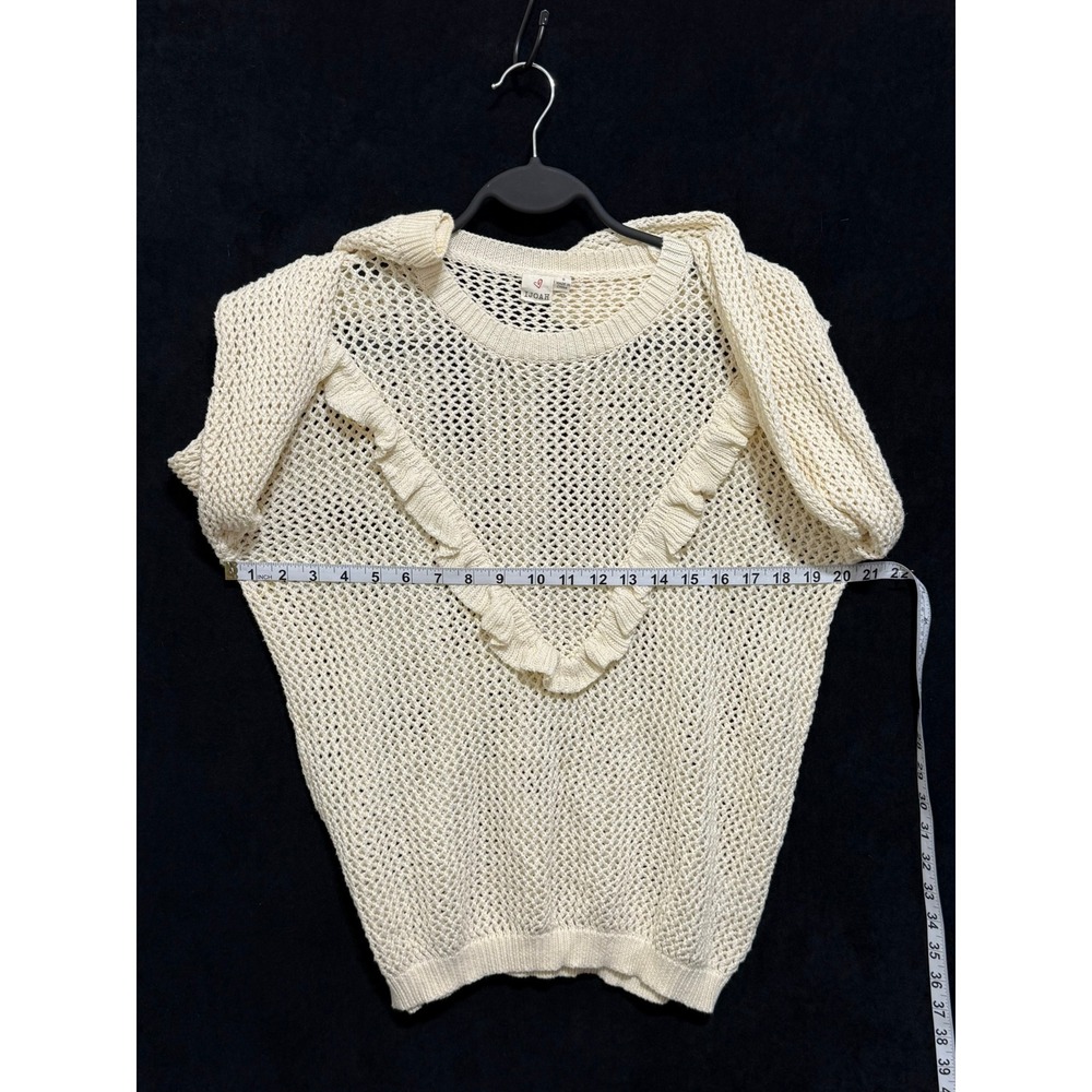 IJOAH Cream Cotton Open Knit Ruffle Trim Sweater‎ SW5532 Small - Picture 6 of 7